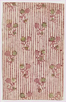 Relief Print Prints: Sheet with overall striped pattern with circles, 19th century. Creator: Anon