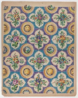 Sheet with pattern of bouquets and lion heads, late 18th-mid-19th ce... late 18th-mid-19th century. Creator: Anon
