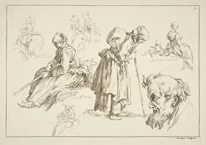Carrying On Back Collection: Sheet of Sketches, 1753. Creator: Francois Boucher