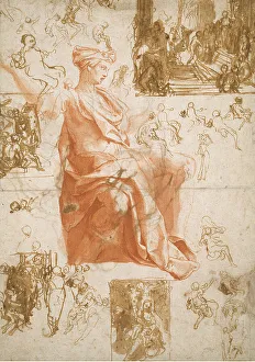 Taddeo Zuccaro Prints: Sheet of Studies for the Blinding of Elymas