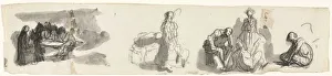 Honoredaumier French Prints: Sheet of Studies with a Group of Four Figures to the Right, third quarter 1800s. Creator