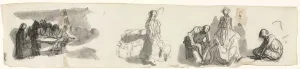 Honoredaumier French Prints: Sheet of Studies with a Group of Four Figures to the Right (recto) Sketches of Various Figures