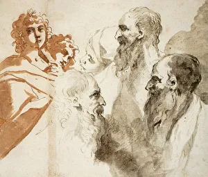 Heads Prints: Sheet of Studies: Six Heads, mid-17th century. Creator: Unknown