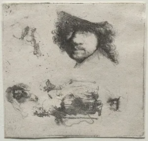 1606 1669 Prints: Sheet of Studies: Self-Portrait