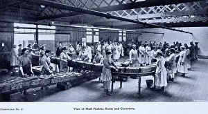 Overalls Prints: Shell packing room and conveyors, Leeds, 1919. Creator: Unknown