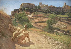 Joakim Skovgaard Prints: A shepherd boy with his sheep at Cività d'Antino, 1886. Creator: Joakim Skovgaard