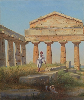 Hansen Constantin Prints: Shepherd boy in the temple, Paestum, 1854. Creator: Constantin Hansen