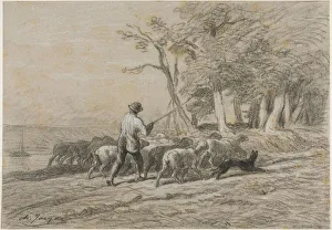 Sheepdog Prints: Shepherd and his Flock, n. d. Creator: Charles Emile Jacque