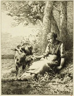Shepherd with Flock of Sheep at Edge of Wood, n. d. Creator: Charles Emile Jacque