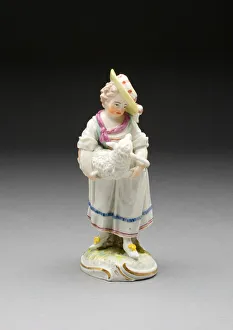 Female Likeness Prints: Shepherd Girl Holding Sheep, Frankenthal, c. 1770. Creator: Frankenthal Porcelain Factory