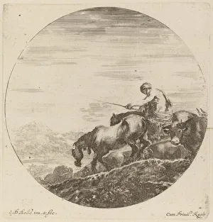 Shepherd on a Horse Driving a Herd of Various Animals. Creator: Stefano della Bella Shepherd on a Horse Driving a Herd of Various Animals. Creator: Stefano della Bella