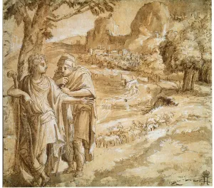 Shepherd and Piligrim in a Landscape, c1550. Artist: Pirro Ligorio