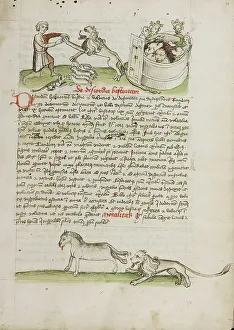 Fables Prints: A Shepherd Protecting his Flock from a Lion and a Shepherd