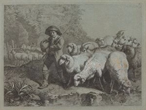 Shepherd with a Sack Driving a Flock, 1763. Creator: Francesco Londonio