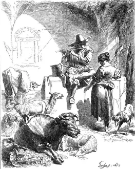 Water Supply Prints: Shepherd Seated at a Fountain, facsimile of an etching by Berghem, 1870. Creator: Unknown