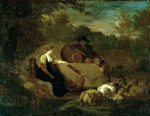 Flock Prints: Shepherd and Shepherdess with their Flock at a Well, 1668. Creator: Adriaen van de Velde
