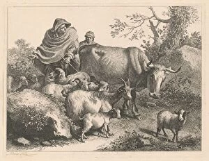 Shepherd Wearing a Cape Driving a Flock, after 1776. Creator: Francesco Londonio