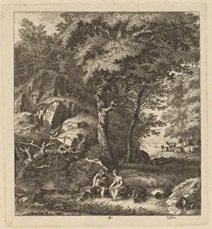 Paddling Gallery: A Shepherd and a Young Woman With Their Feet in a Brook, 1764. Creator: Salomon Gessner