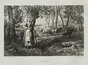 Charles émile Jacque French Gallery: The Shepherdess. Creator: Charles-Emile Jacque (French, 1813-1894)