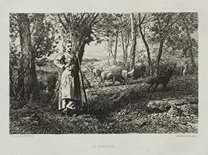 Charlesemile Jacque French Prints: The Shepherdess. Creator: Charles-Emile Jacque (French, 1813-1894)