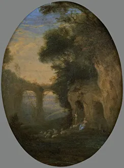 Aqueduct Prints: Shepherdess and her flock at the entrance to a cave