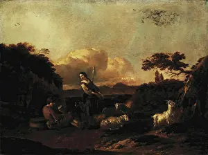 Farm Animal Prints: Shepherdess and a Flock of Sheep, 1660. Creator: Jan Frans Soolmaker