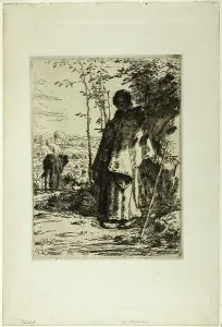 The Shepherdess Knitting, 1862. Creator: Jean Francois Millet