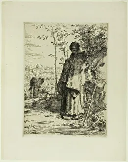 Jf Millet Prints: The Shepherdess Knitting, 1862. Creator: Jean Francois Millet