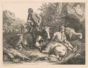 Francesco Londonio Prints: Two Shepherds with a Cow and Calf, after 1776. Creator: Francesco Londonio