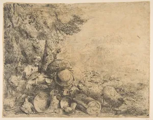Castiglione Prints: Two shepherds, a donkey and other animals in a landscape, ca. 1638-1640