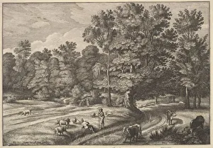 Swineherd Prints: Shepherds in a Forest, 1648-50. Creator: Wenceslaus Hollar