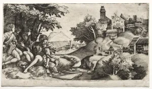 1500 1564 Prints: Shepherds in a Landscape, c. 1517. Creator: Giulio Campagnola (Italian, 1482-1515)