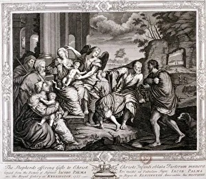 Palma Giovane Prints: The Shepherds offering gifts to Christ, 1733. Artist: Jacopo Palma