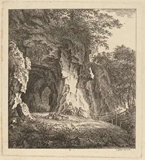 Two Shepherds in a Rocky Landscape, 1764. Creator: Salomon Gessner Two Shepherds in a Rocky Landscape, 1764. Creator: Salomon Gessner