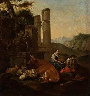 Lamb Prints: Shepherds in the Roman Campagna, 1660-1665. Creator: Theodor Roos