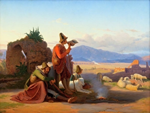 Campfire Prints: Shepherds in the Roman Campagna, 1835. Creator: Jorgen Sonne