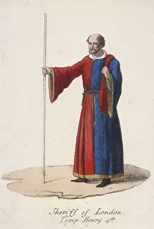 Civic Costume Prints: A Sheriff of London, dressed in early fifteenth century civic costume and holding a staff