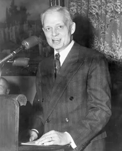 Sherman Adams (1899-1986), American politician delivering a speech