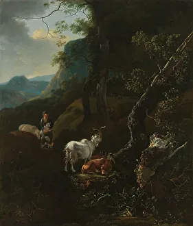 Goatherd Prints: A Sherpherdess with Animals in a Mountainous Landscape, 1649-1673. Creator: Adam Pynacker