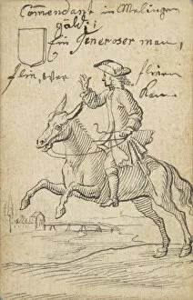 Pen And Ink Drawing Collection: Shield Knave: A Horseman, 1712 or later. Creator: Johannes Brandenberg