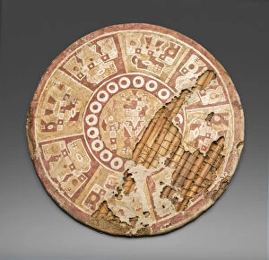 Ancient Site Gallery: Shield Painted with Abstract Figures, A.D. 100 / 600. Creator: Unknown