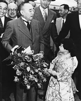 Shigeru Yoshida arrives at the San Francisco Peace Treaty, USA, April 1952
