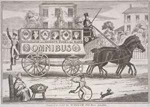 Hoop Prints: Shillibeers first omnibus drawn by three horses, London, c1830