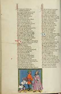Tormented Prints: Shimei Throwing Stones at David; Weltchronik, about 1400-1410. Creator: Unknown