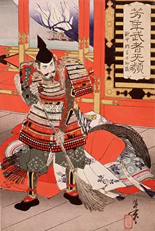 Cleaning Prints: Shinchunagon Taira no Tomomori Sweeping the Deck, 1886. Creator: Tsukioka Yoshitoshi