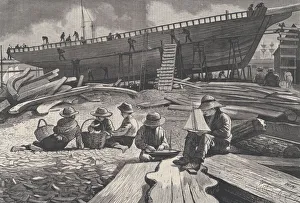 Images Dated 10th November 2020: Ship-Building, Gloucester Harbor (Harpers Weekly, Vol. XVII), October 11, 1873
