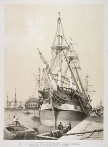 Ship in the East India Docks, London, c1840