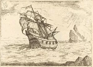 Voyage Collection: Ship Navigating Near Rocks. Creator: Jacques Callot