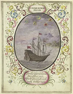 1760s Prints: A ship in an oval, c1740-1788. Creator: Johann Esaias Nilson