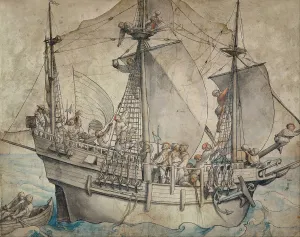 Ship with Revelling Sailors, Lansquenets and a Sutleress. Artist: Holbein, Hans, the Younger (1497-1543) Ship with Revelling Sailors, Lansquenets and a Sutleress. Artist: Holbein, Hans, the Younger (1497-1543)